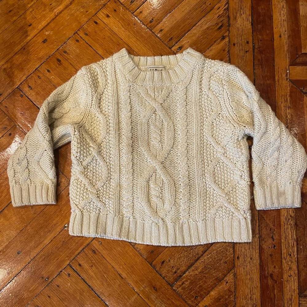 LL Bean Boy Cable Knit Sweater - Cream - 2T